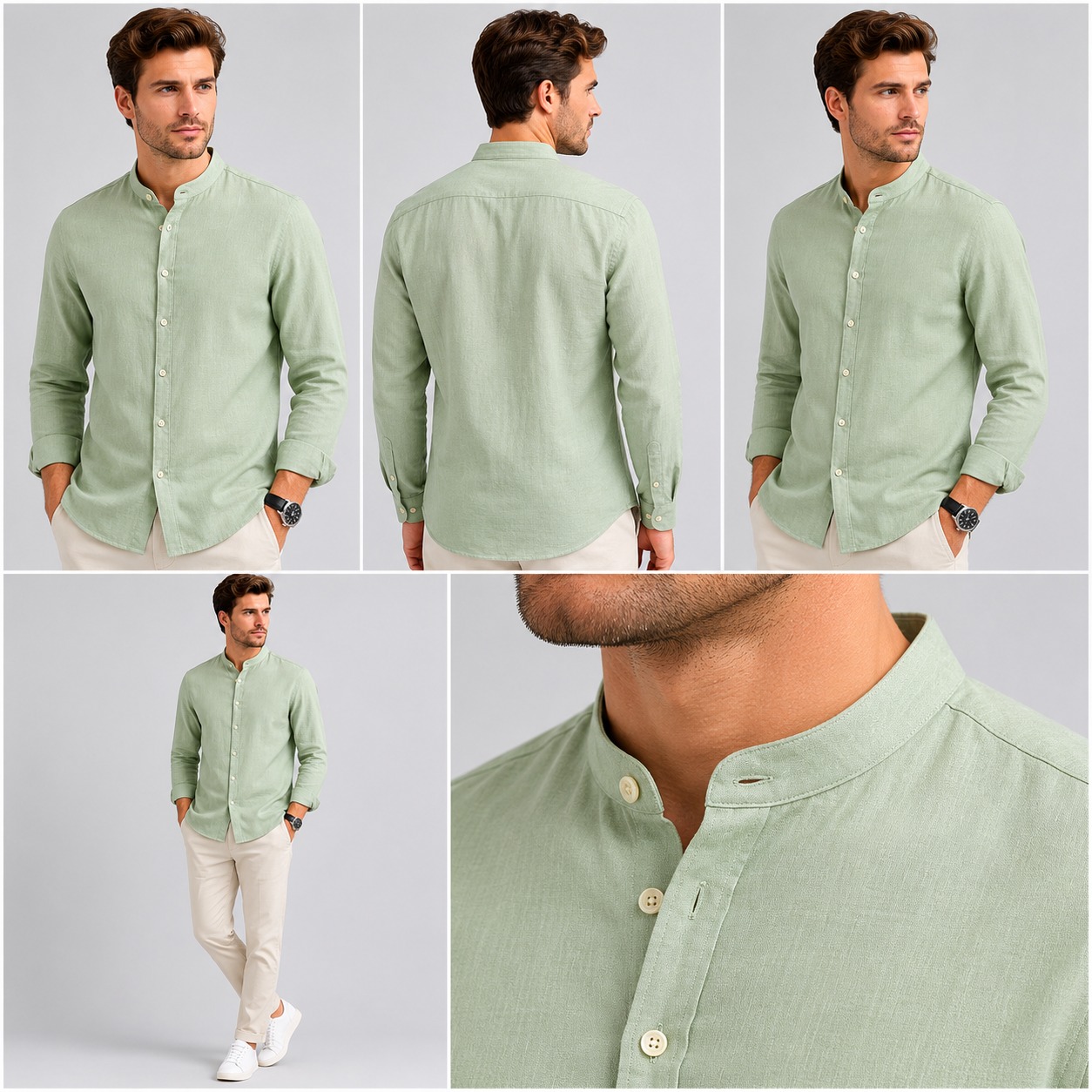 Cotton Linen Mao Collar Shirt 2
