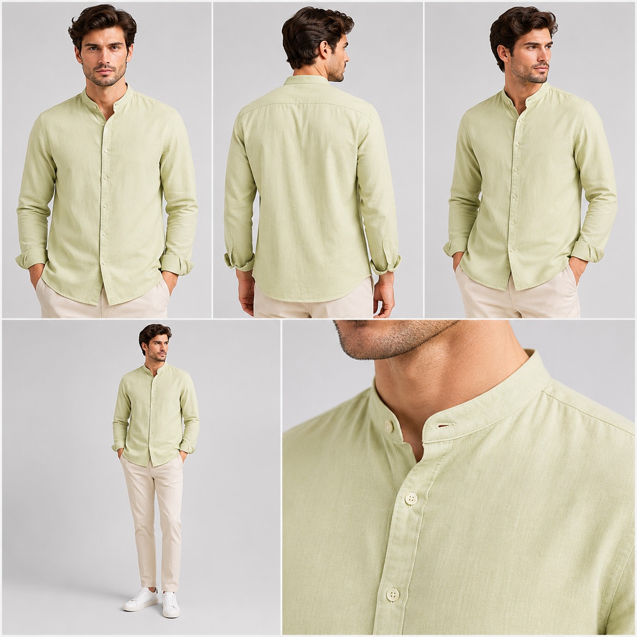 Cotton Linen Mao Collar Shirt 3