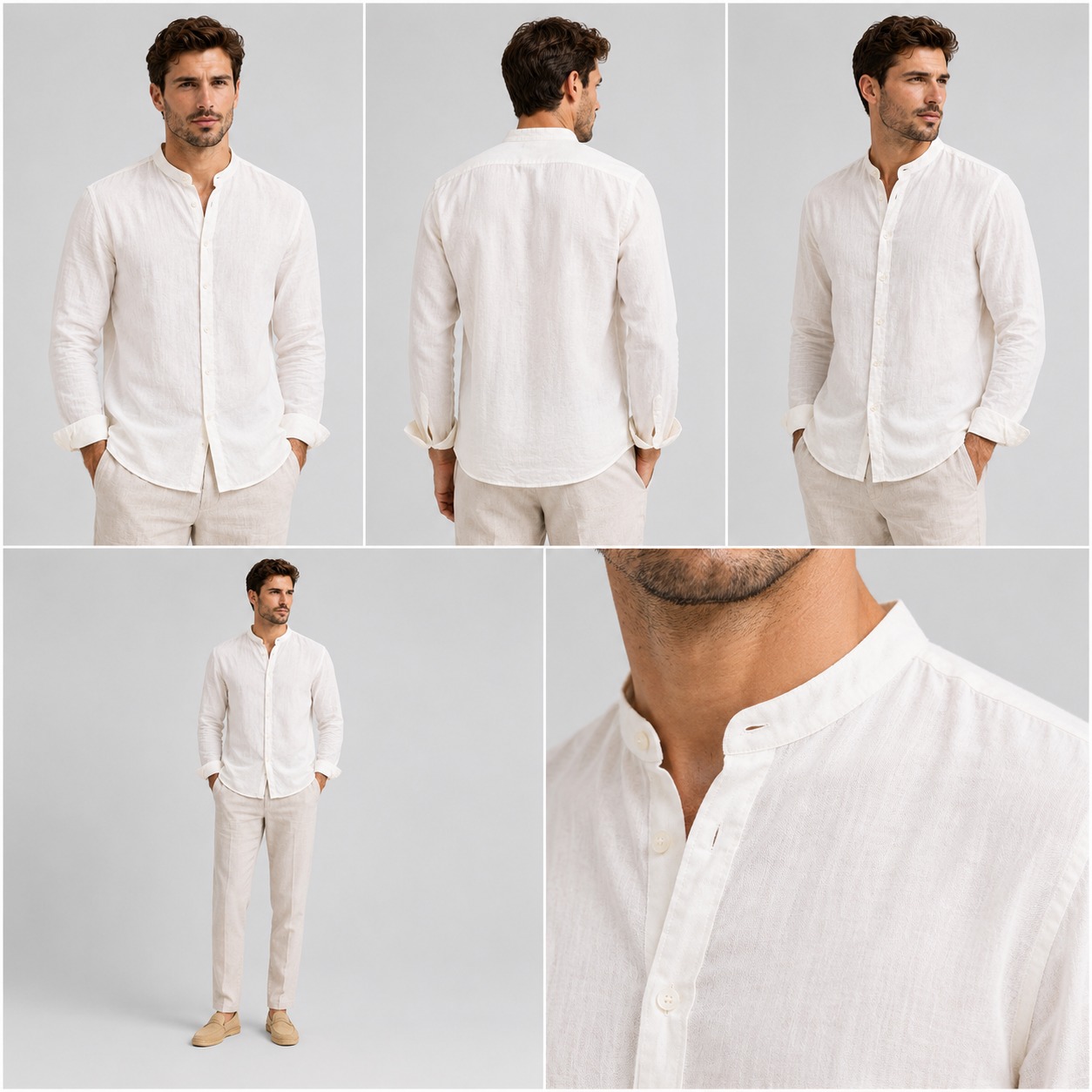 Cotton Linen Mao Collar Shirt 4