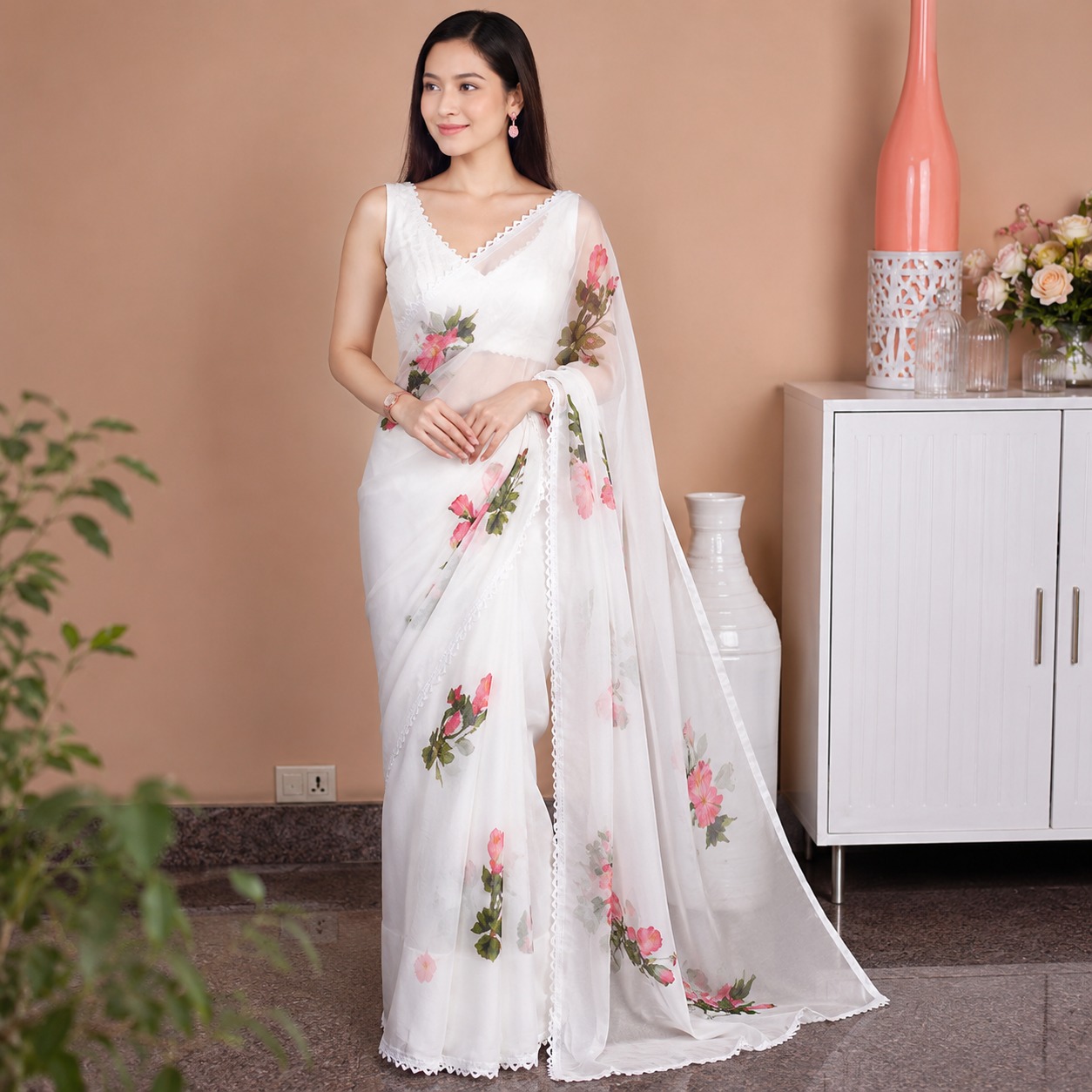 Blue Floral Georgette Saree