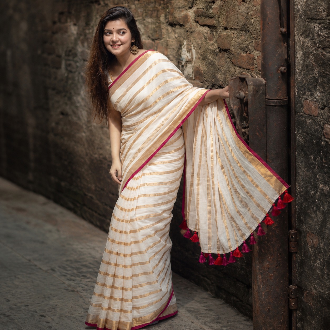 Mustard Floral Mul Cotton Saree