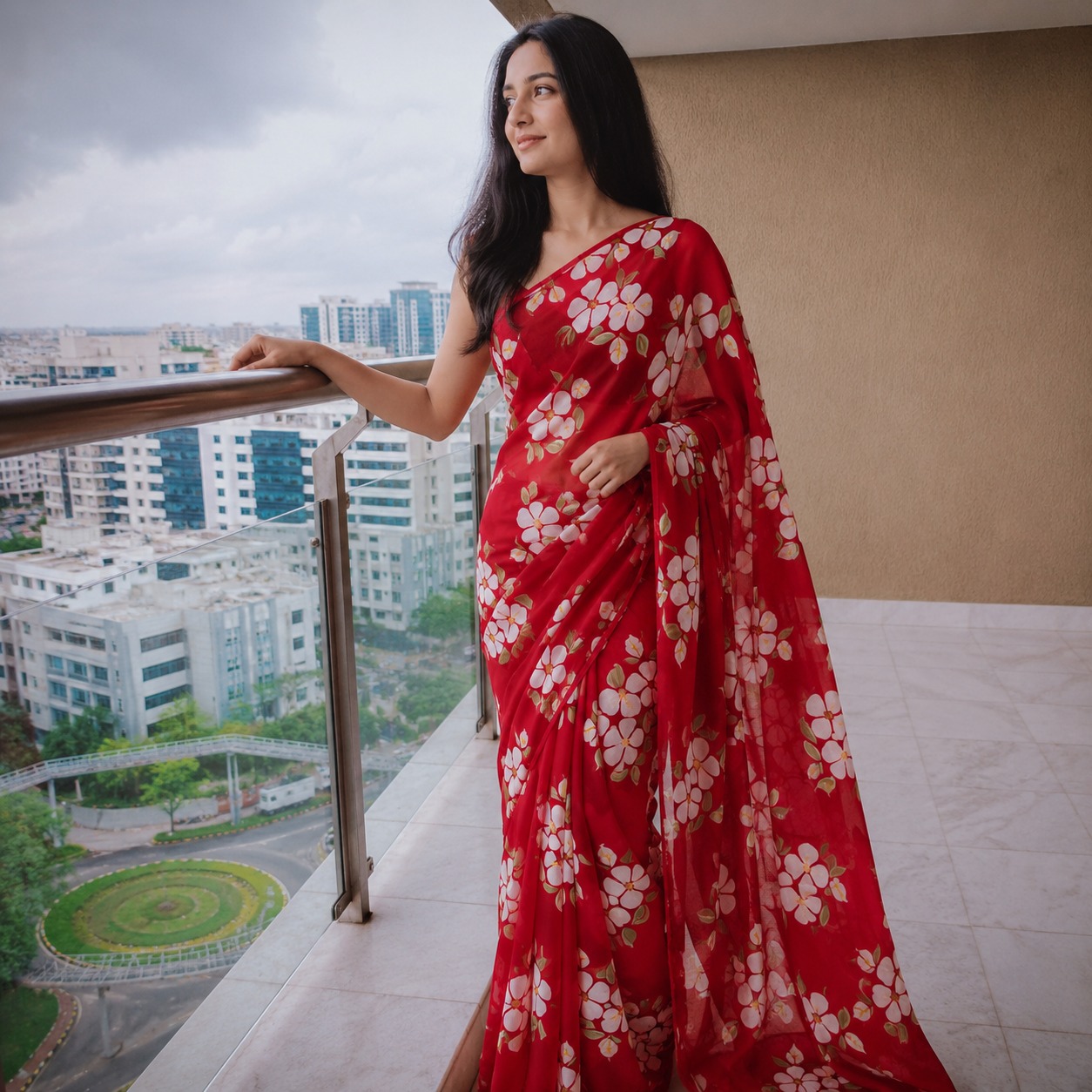 Georgette Floral Hand Painted Saree
