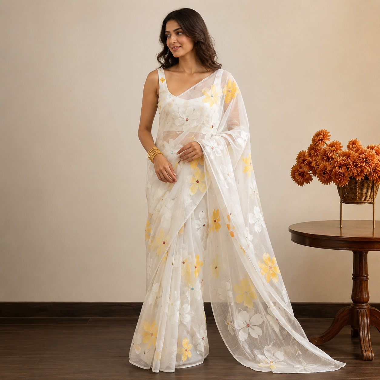 Organza Hand Painted Saree
